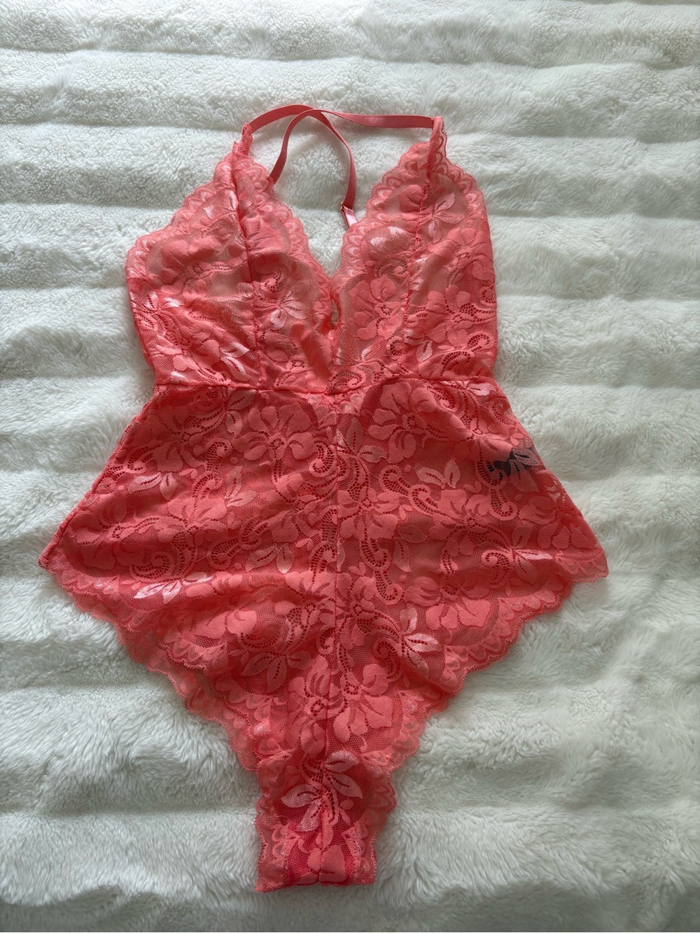 Floral Lace Halter-Back Bodysuit in Coral